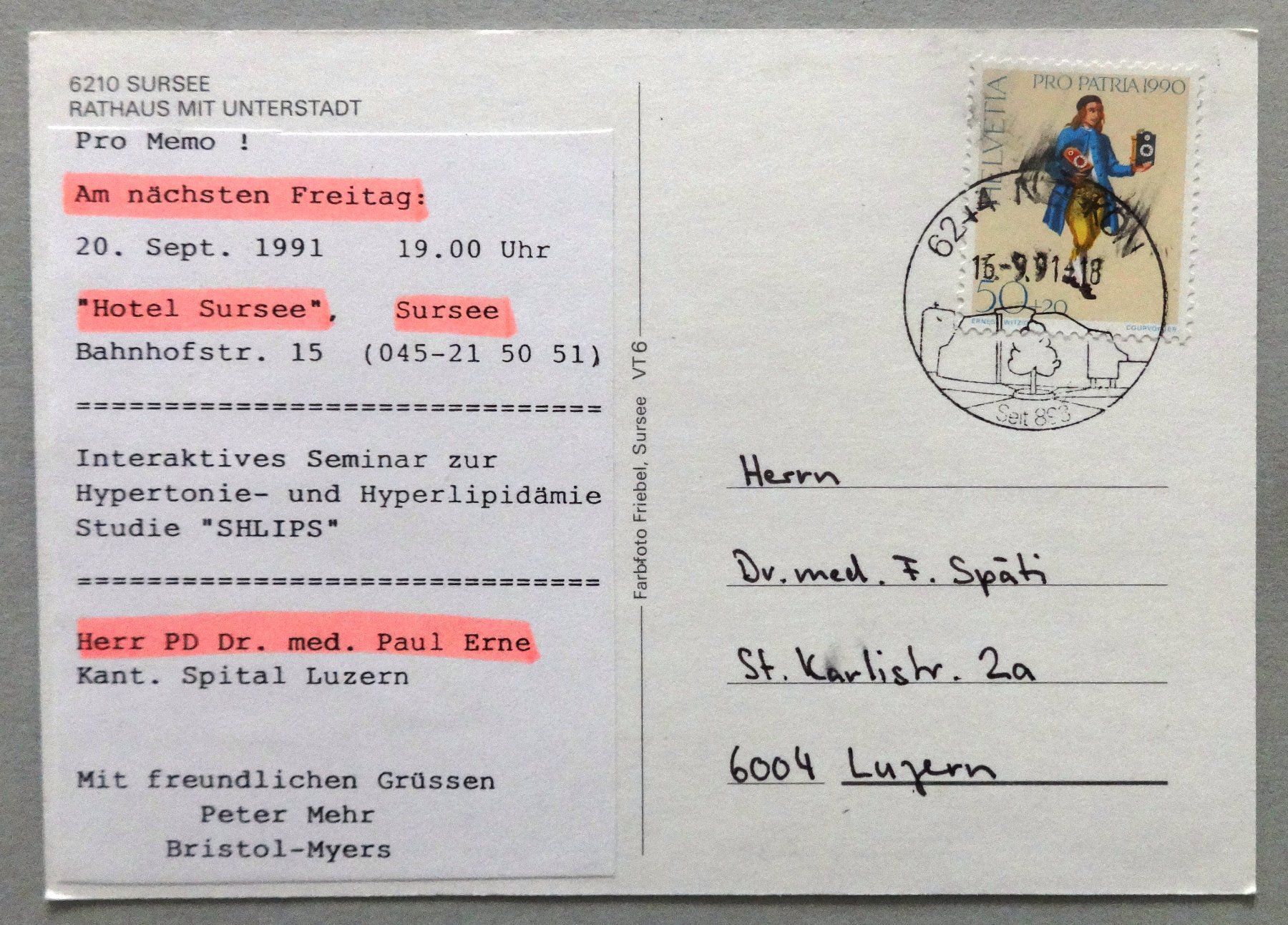 Cartoline postali: Sursee, Rathaus mit Unterstadt – Usato da Fétigny venduto da Billy2miny 1