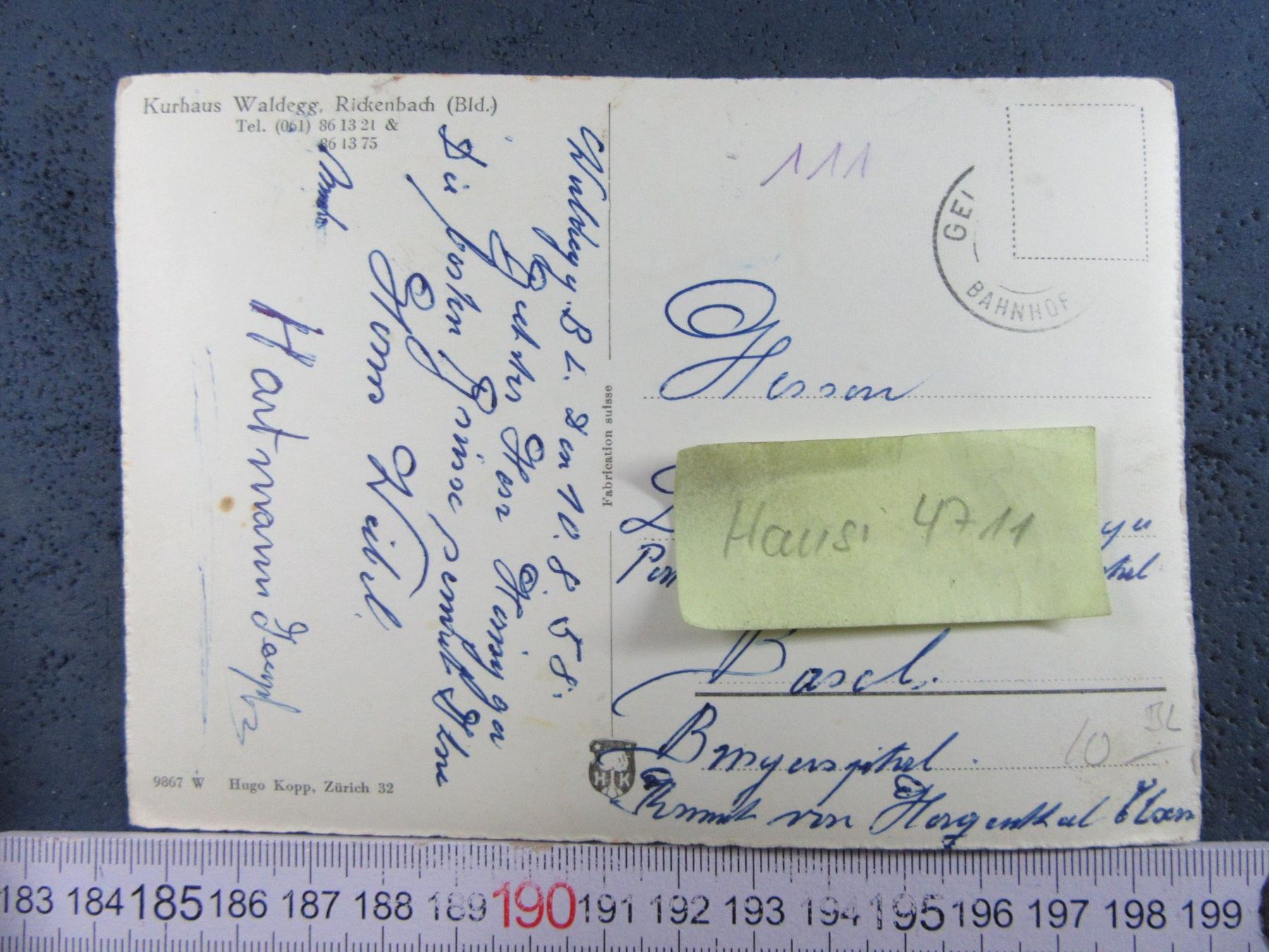 Cartoline postali: Rickenbach BLak Kurhaus Waldegg 1958 – Usato da Ettingen venduto da Hausi4711 1