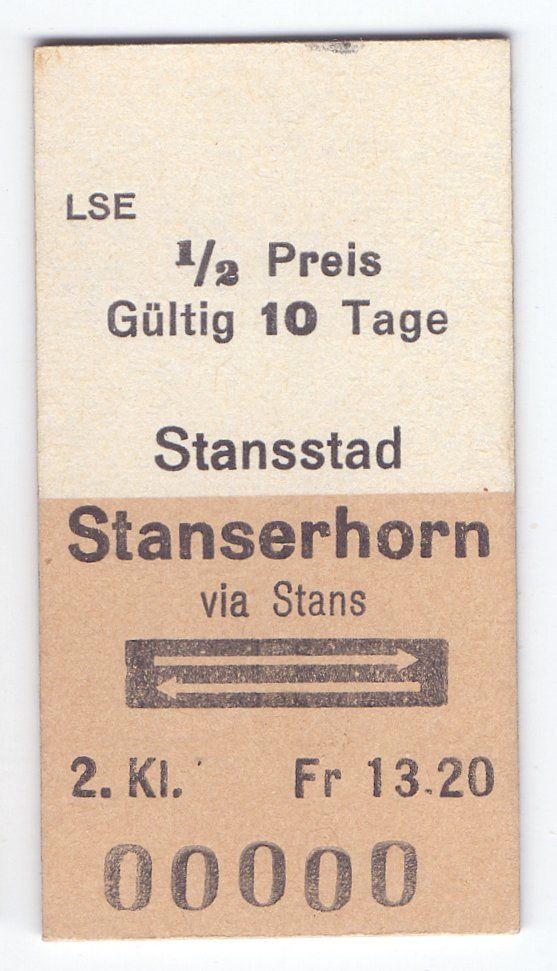 Biglietti: Billette Stansstad - Stanserhorn via Stans – Usato da Langenthal venduto da Sammlungs_aus