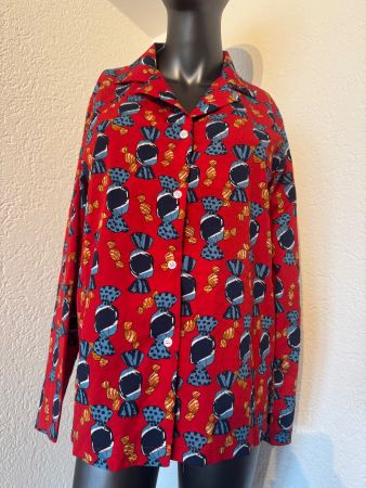 Vintage Retro Hemdbluse Rot Bonbon Motiv Motivprint Gr M NEU