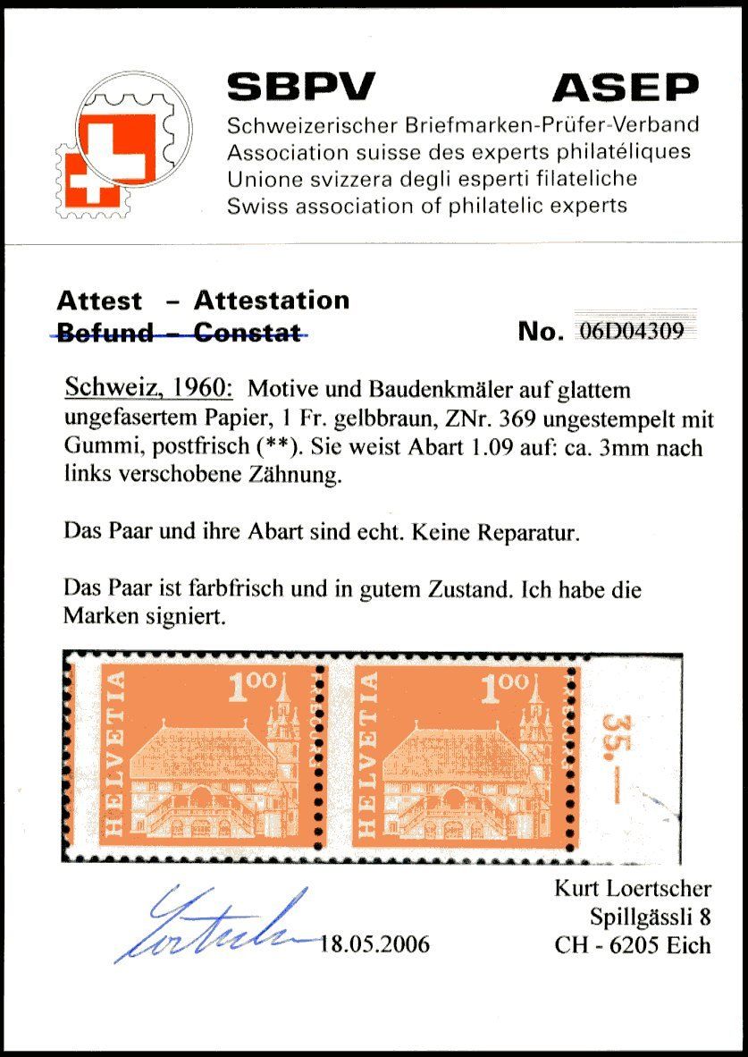 Tutti i francobolli: 1960 - Baudenkmäler - Abart - postfrisch ** – Nuovo (secondo la descrizione) da Schindellegi venduto da leecollect 2