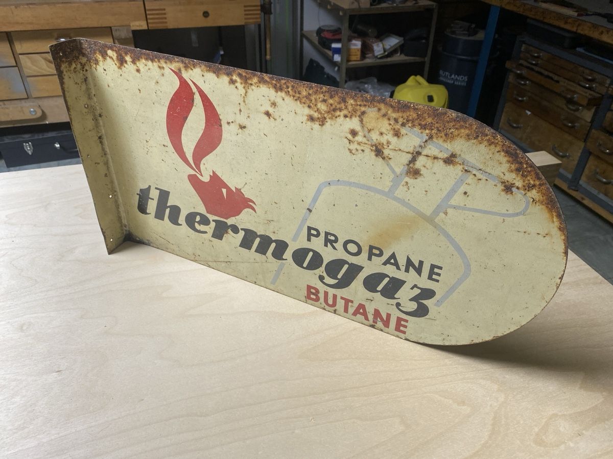 Insegne: Altes schöne Blechschild propane Thermogas – Usato da Seewen SO venduto da Nordic-Old-Fashion