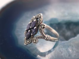 Amethyst Damen Ring, Reines Silber, 4 Amethyst m. Markasiten