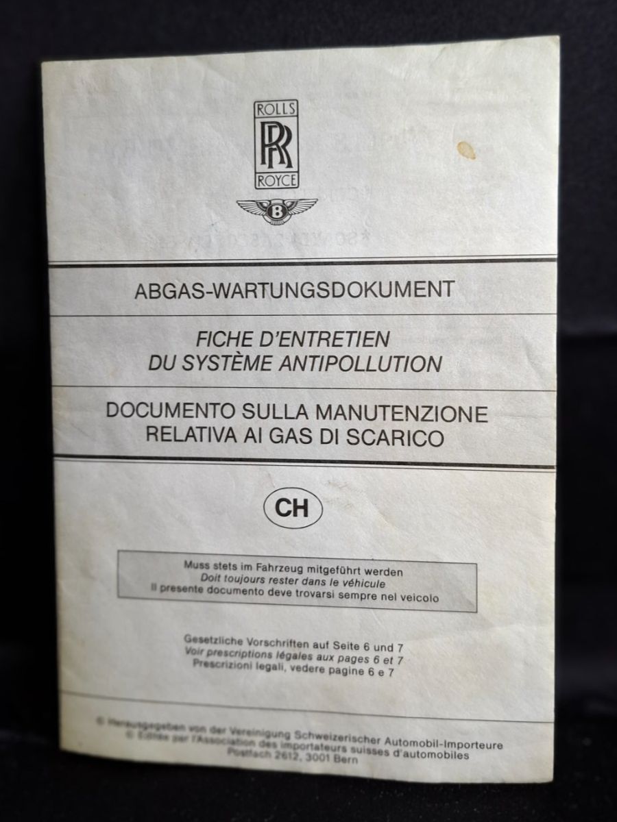 Rolls-Royce Automobili: Rolls-Royce Corniche Abgasdokument 1976 – Usato da Schlieren venduto da Alena020_0