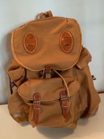 Vintage Rucksack aus Stoff, Lederbesatz, guter Zustand