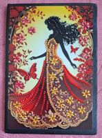 Carnet de notes diamond painting femme rouge-doré/Notizbuch