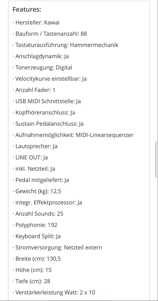 Kawai Strumenti musicali: Digitalpiano Kawai ES120B – Nuovo (secondo la descrizione) da Luzern venduto da kel_k28d 5