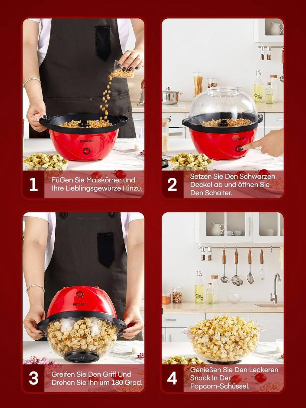 Elettrodomestici da cucina: Popcornmaschine 3,5L rot elektrisch Popcorn Maker – Nuovo e nell'imballaggio originale da Wittenbach venduto da VELARO 2