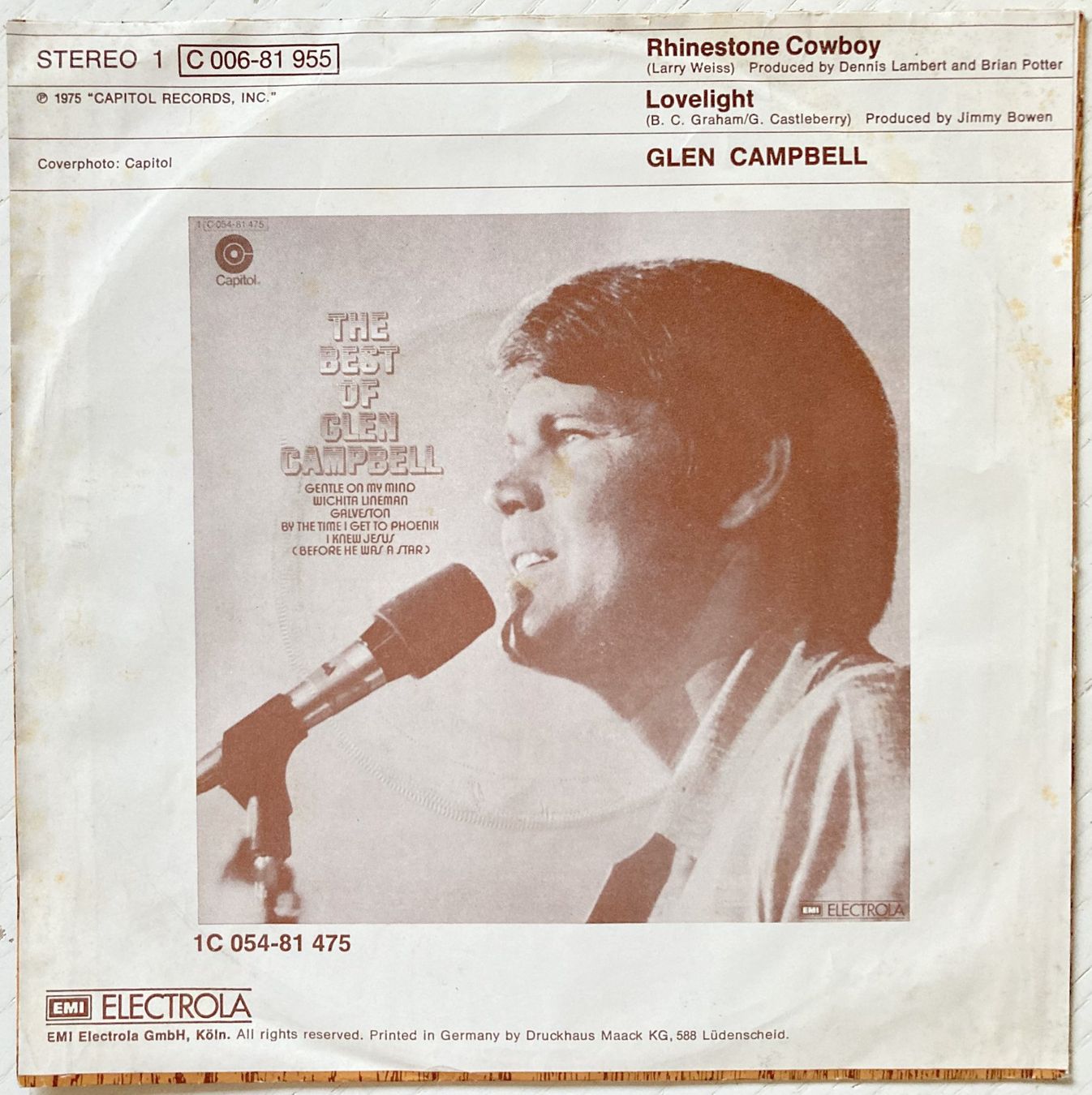 Dischi in vinile: GLEN CAMPBELL - RHINESTONE COWBOY – Usato da Bottens venduto da hotter-than-hell 1