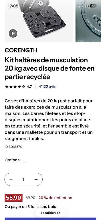 Manubri & Pesi: Kit musculation decatlhon 20kg + 10kg  – Usato da Ste-Croix venduto da Iligo 3