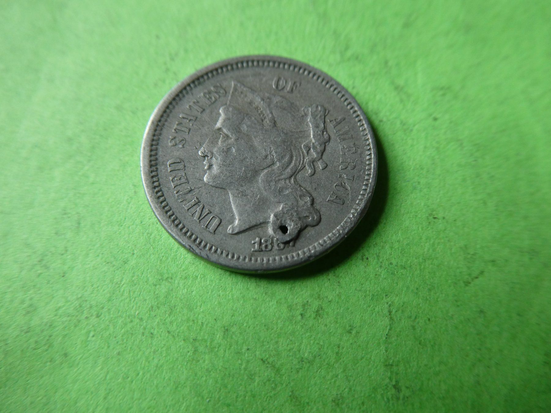 Alle Münzen: USA 1867, 3 Cents – Gebraucht aus Hinterforst von Rohusri