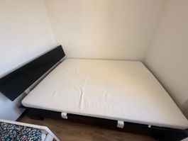 Glossy Black Double Bed with Mattress for Sale