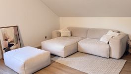 Ecksofa mit Hocker beige Stoffbezug guter Zustand