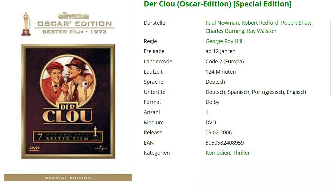 Alle DVDs: Der Clou - DVD- Paul Newman, Robert Redford – Gebraucht aus Urdorf von Muluk 1