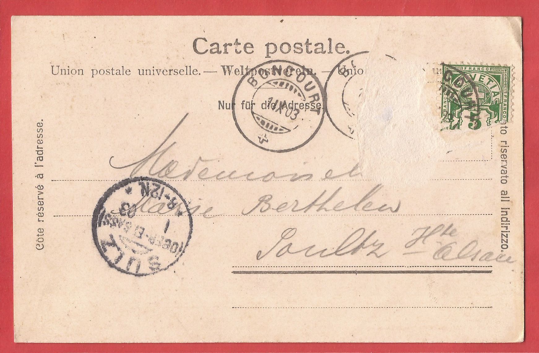 Ansichtskarten: Boncourt - 1903 – Gebraucht aus Fislisbach von Porano 1