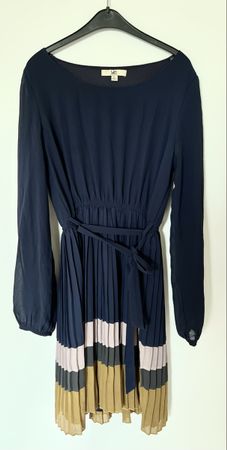 Detailreiches Mini Kleid, 60er Jahre, Dunkelblau, Plissee, L