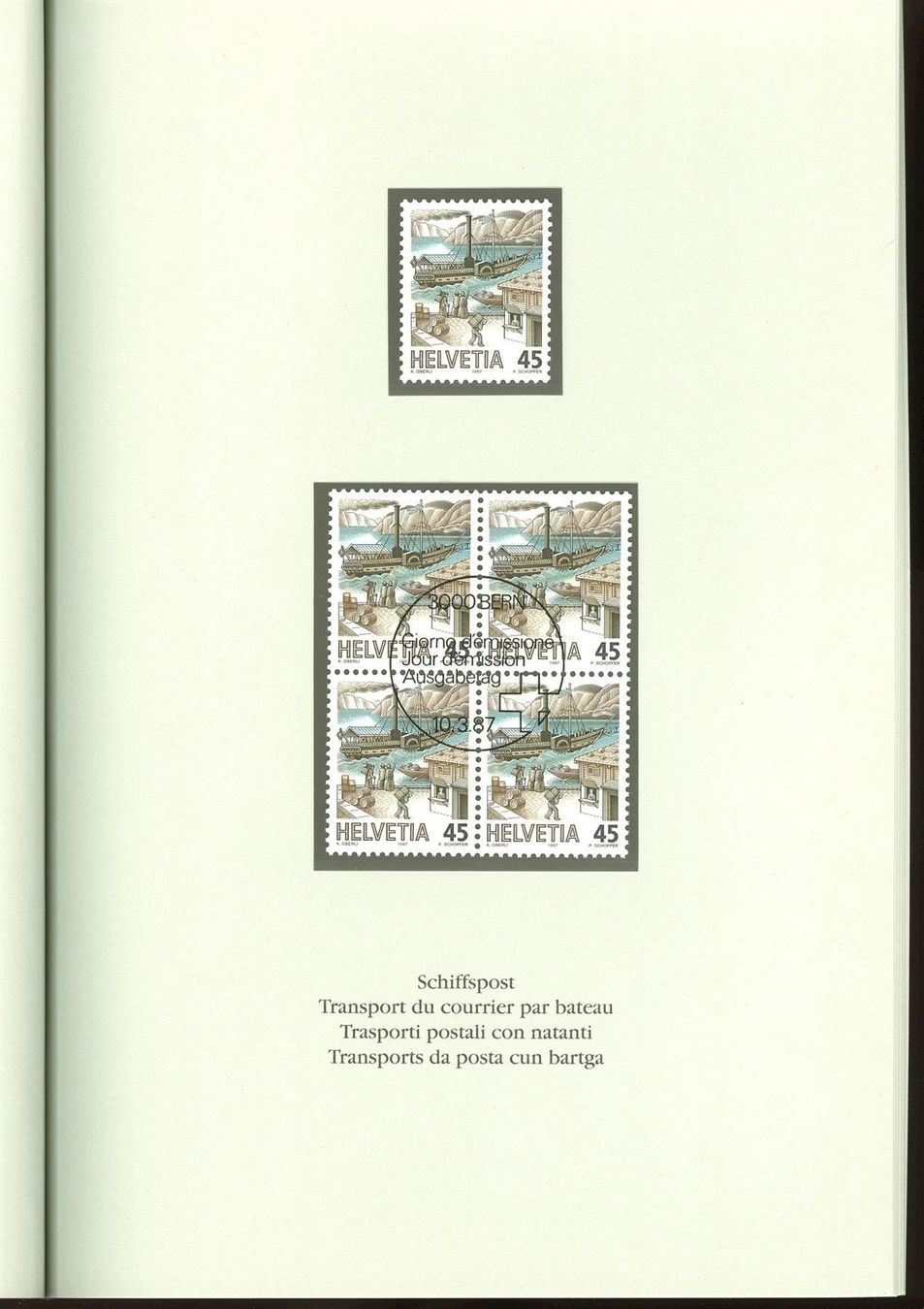 Alle Briefmarken: 1986/87_PTT Heft "Postbeförderung"; EM **/VB ET "3000 Bern" – Neu (gemäss Beschreibung) aus Thun von Nissan 5