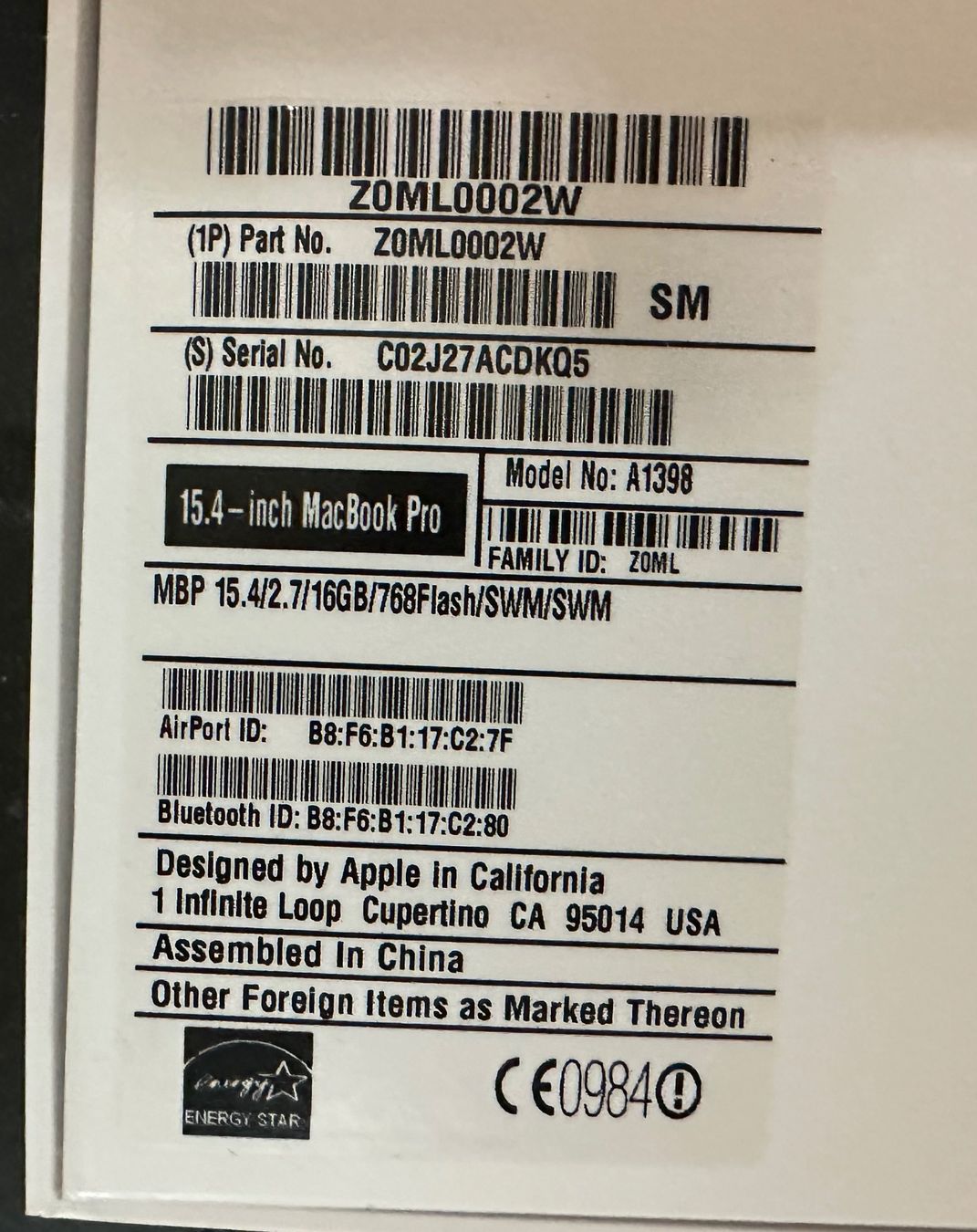 Apple Notebook: Apple: Carton de MacBook PRO 15.4'' sans MacBook Pro – Usato da fribourg venduto da gatoa 1