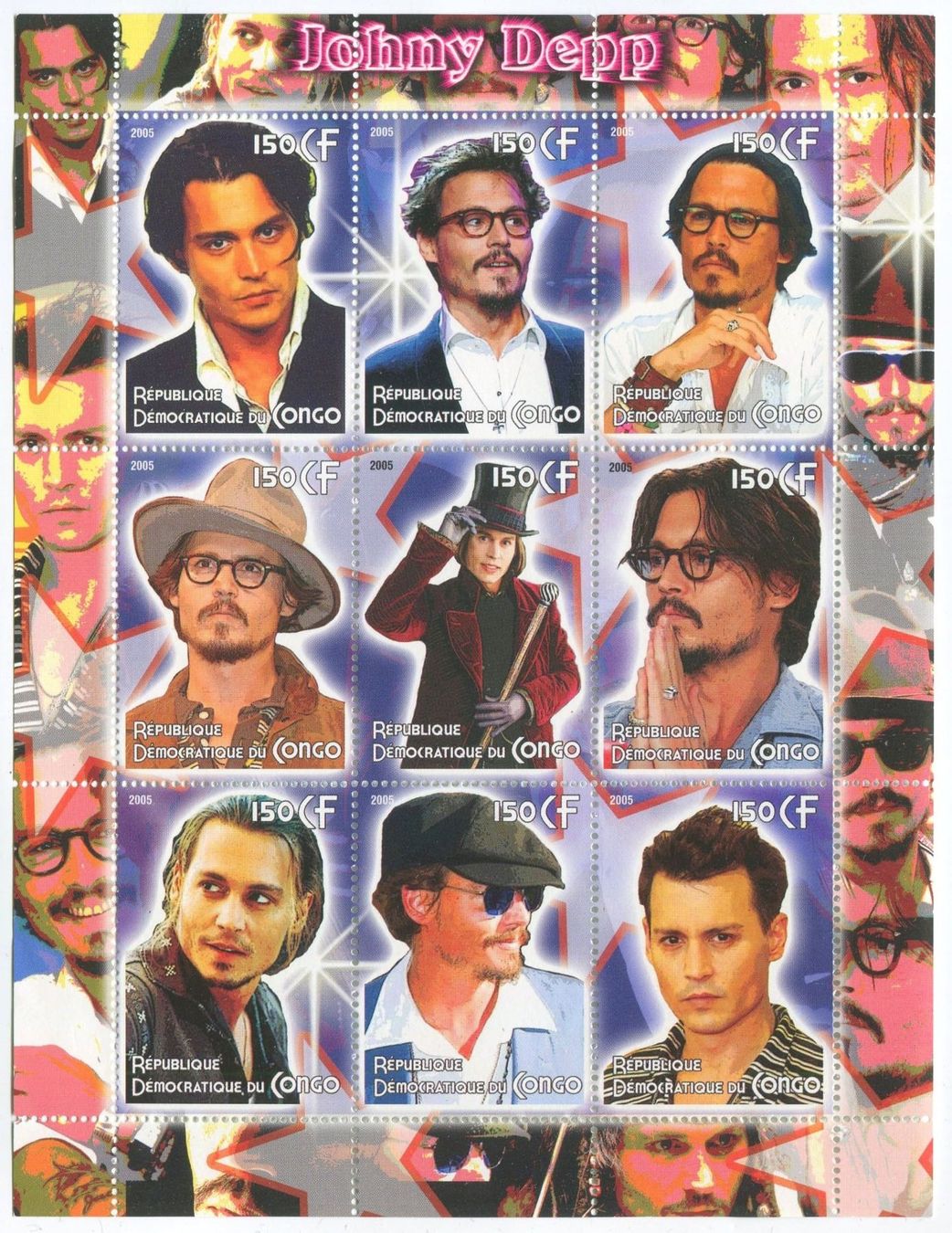 Tous les timbres: Block "Johnny Depp". Kongo. – Neuf avec emballage d'origine à Basel par Butsch5