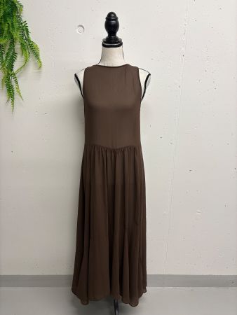 Langes Kleid braun XS Maxikleid transparent Rückenausschnitt
