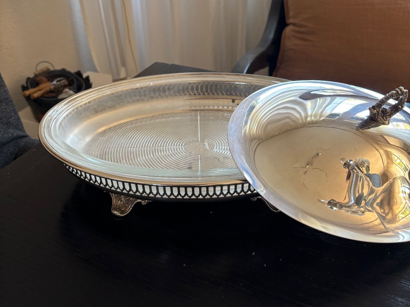 Servierplatten: Deckel-Servierplatte mit Pyrex Einsatz - versilbert – Gebraucht aus Egg b. Zürich von sus_8rnb 1
