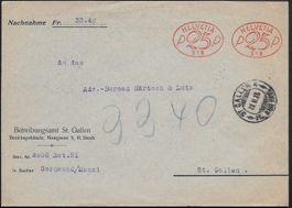 1926 NN-Brief St. Gallen ovale Automaten-Freistempel ab 1.-