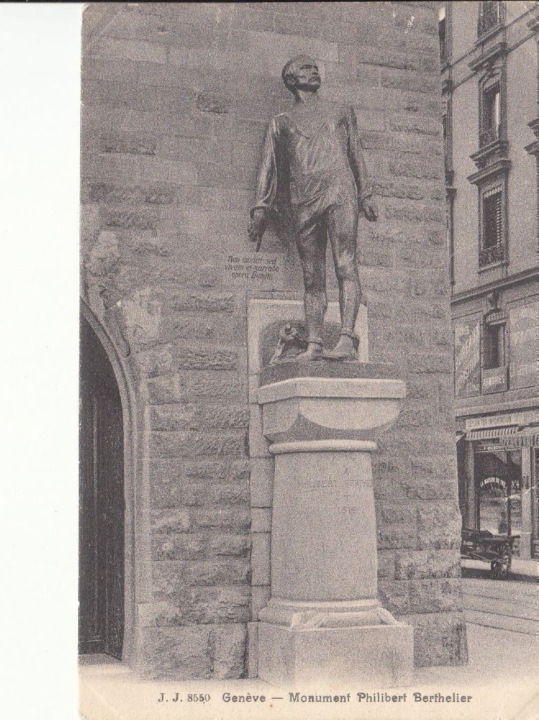 Cartoline postali: Genève Monument Ph. Bertelier, ca. 1910 – Usato da Bürglen TG venduto da StampGraf