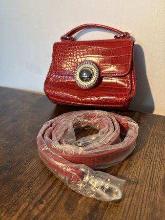Versace Jeans Handtasche, rot Kroko-Optik, Neu mit Etikett