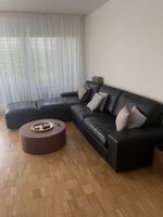 Ecksofa Leder schwarz mit  Ottomane