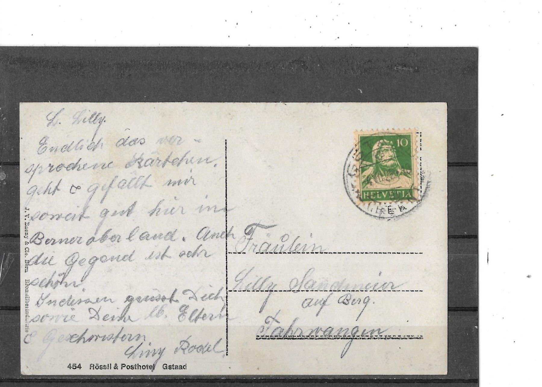 Cartoline postali: BE Gstaad 1922 Rössli & Posthotel – Usato da Schocherswil venduto da Wilare 1
