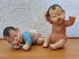 Baby Girl & Boy Figuren A. Lucchesi Alabasterharz Vintage