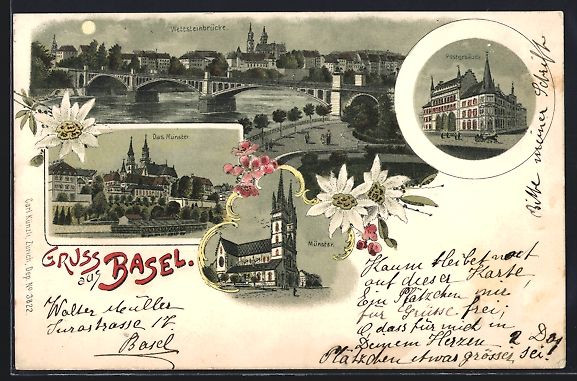 Ansichtskarten: Litho Basel, Wettsteinbrücke, Postgeb – Gebraucht aus Berlin von bartko-reher