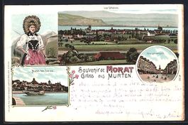 Litho Morat, Ortsansicht aus der Vogelsc
