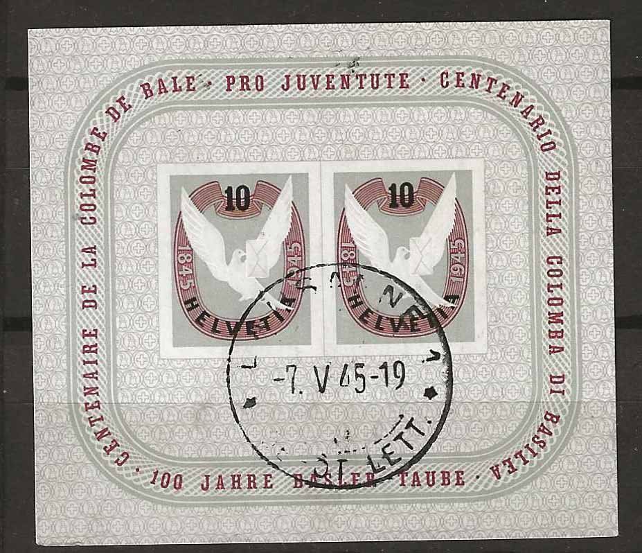 Tutti i francobolli: CHW23 - Bloc Colombe Bale 1945 obl. – Usato da Trélex venduto da Phil_Albert