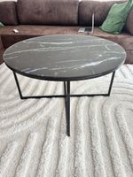 Round Coffee Table Black Marble Look Metal Frame