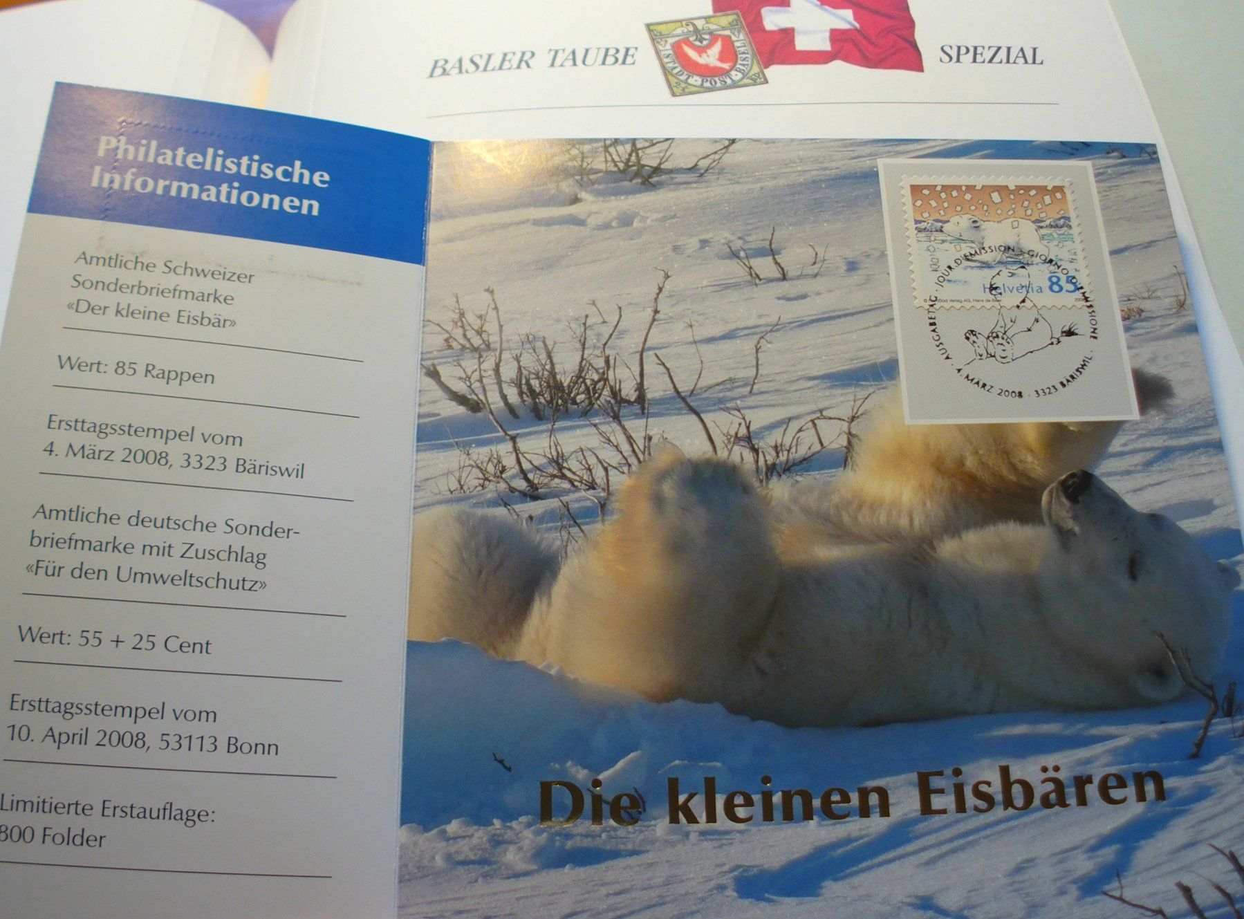 Alle Briefmarken: Folder "Die Kleinen Eisbären" 2008, Schweiz/Deutschland – Gebraucht aus Niederwil AG von morostahu 2