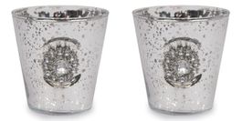 Teelichthalter / Teelicht 2-er Set "PERLEN" silber