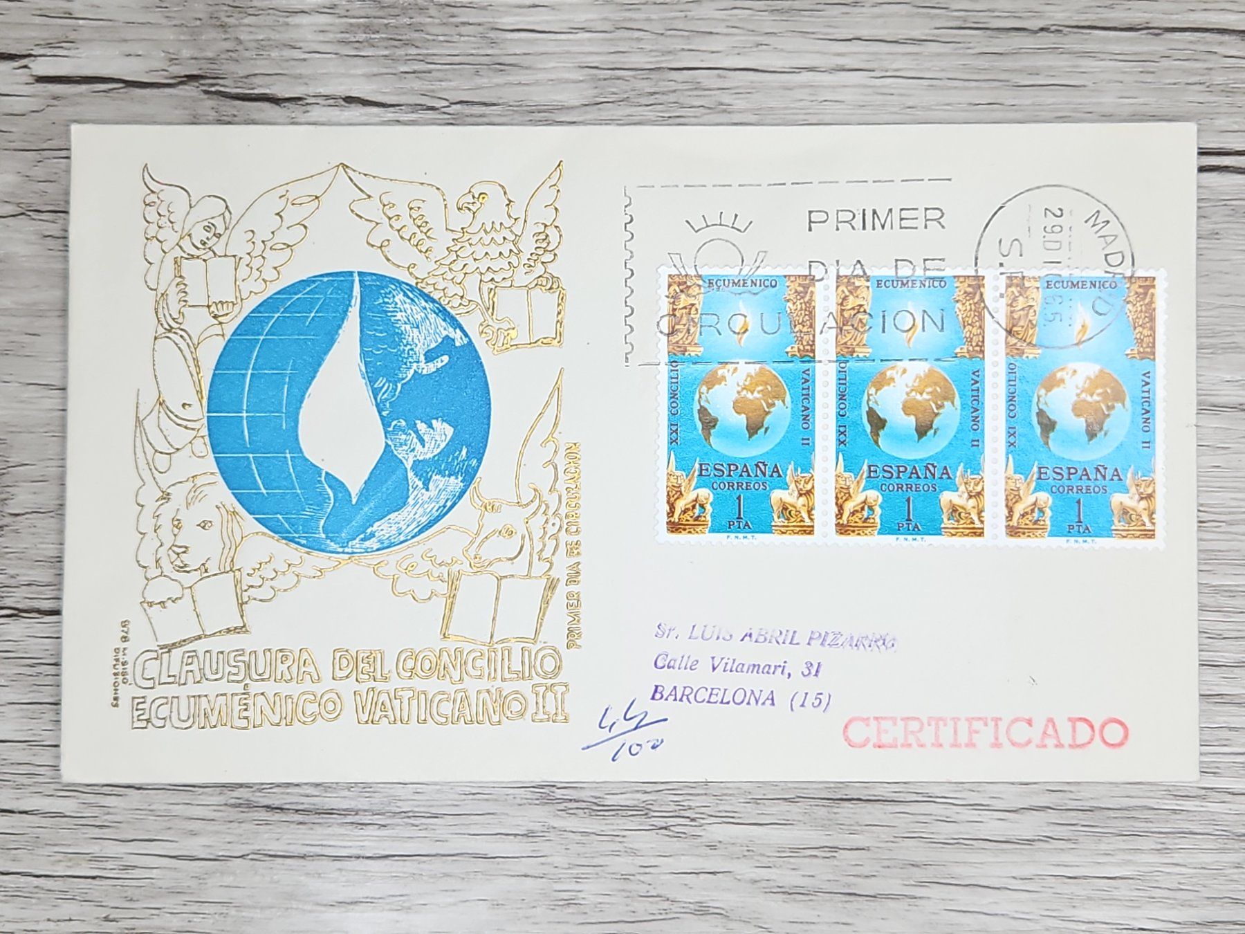 Tutti i francobolli: CL05 Enveloppe + Timbre Espagne 1965 – Usato da Cousset venduto da Patrick_Collections