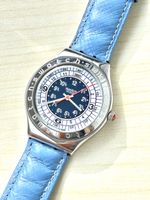 Armbanduhr Swatch Irony blaues Lederband gebrauchtem Zustand