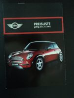Prospekt Preisliste Mini One und Cooper 2001