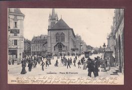 LAUSANNE - Place St. François - Tram - 1905 // dos blessé //