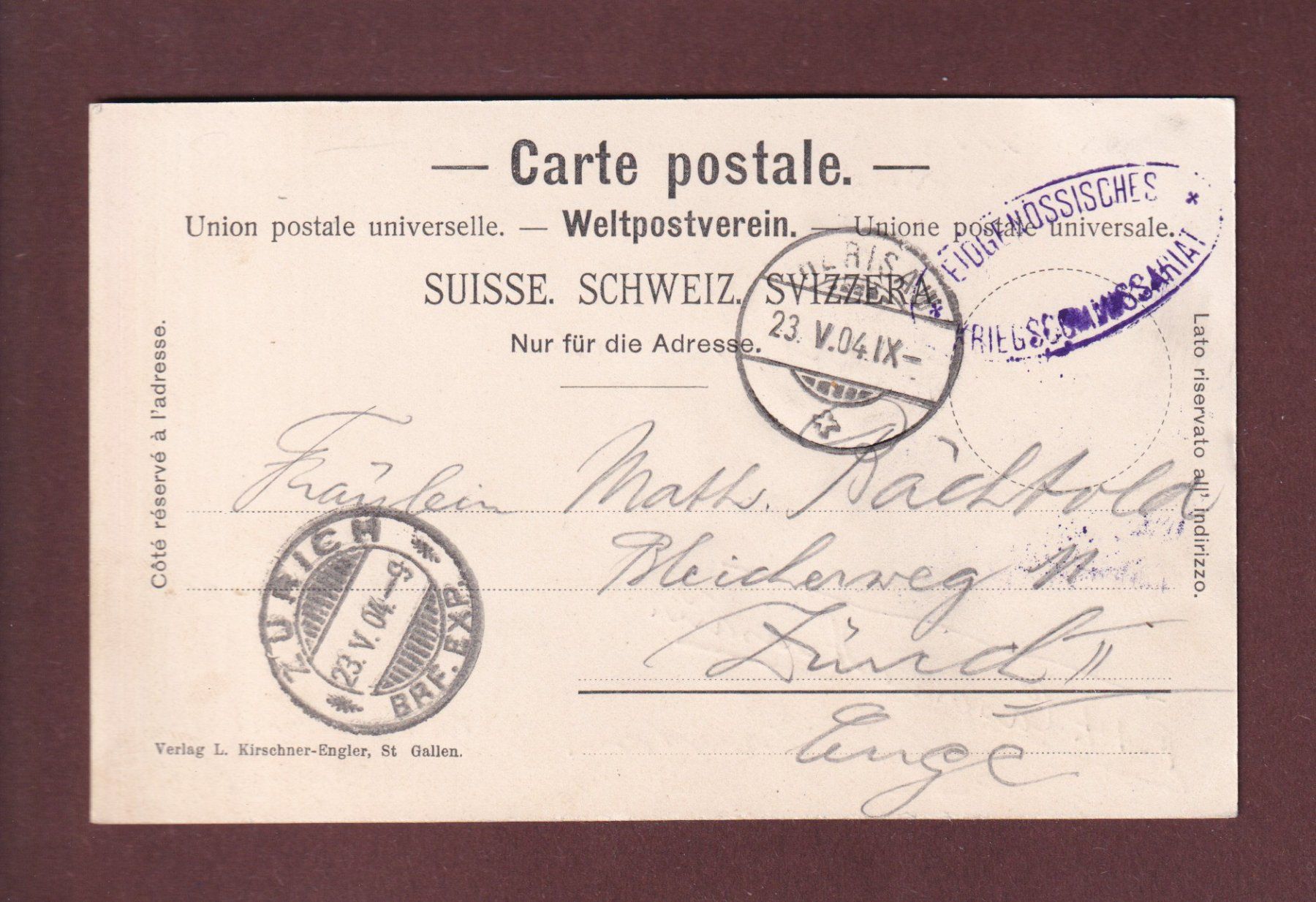 Cartoline postali: ST. GALLEN - Theaterplatz - 1904 – Usato da Pully venduto da nicecards 1