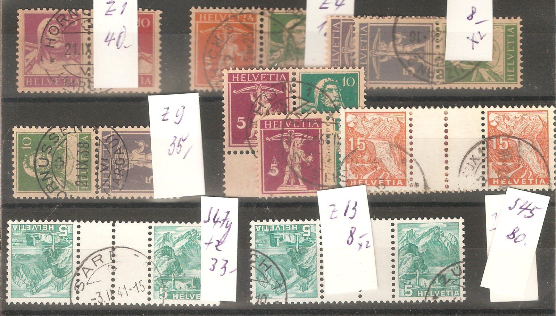 Alle Briefmarken: 10 Zusammendrucke gest. – Gebraucht aus Lausanne von Whorvath