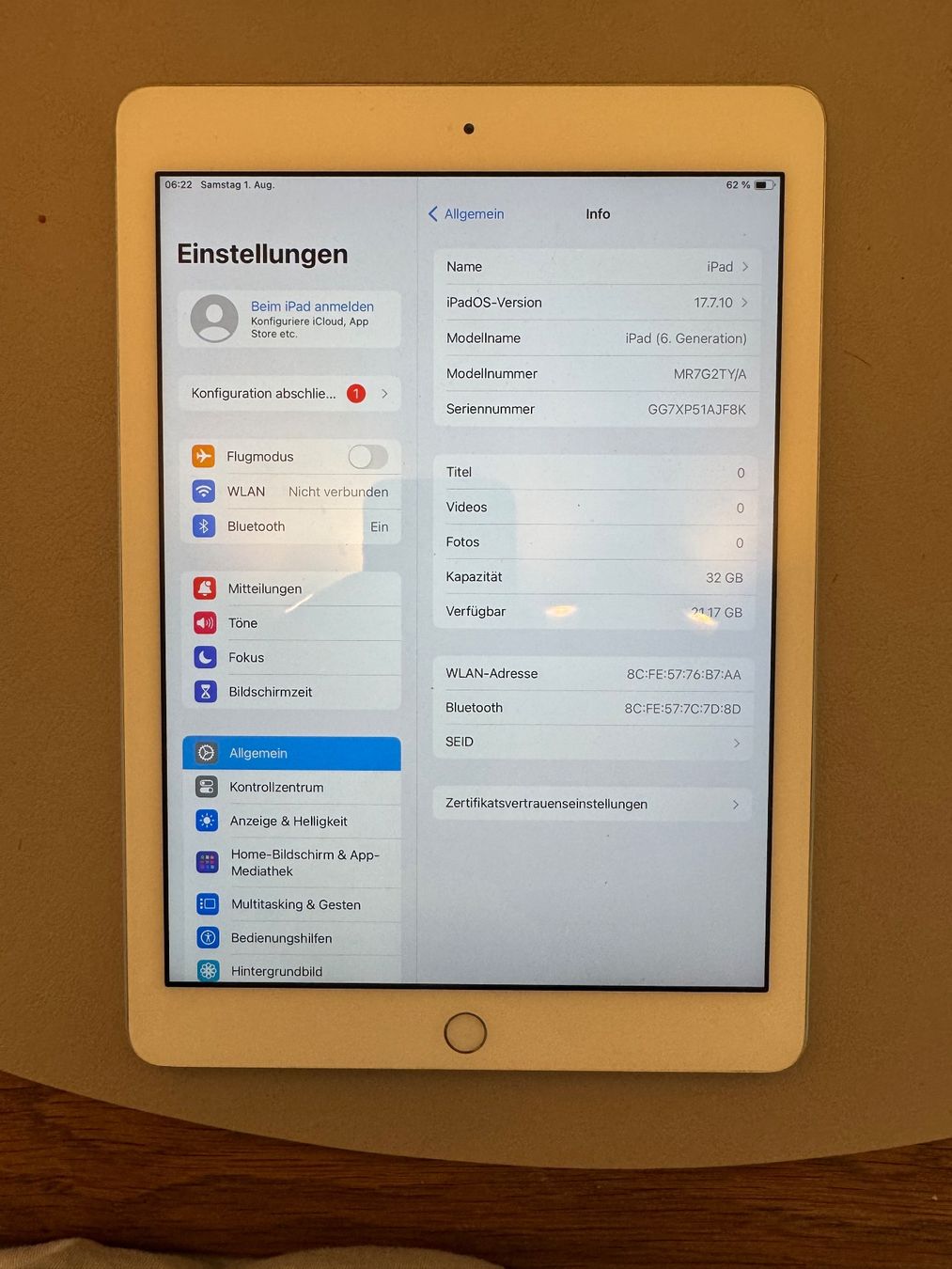 Apple Tablet PC: iPad 6 Generation – Gebraucht aus Adliswil von Busys 1