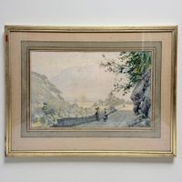 Aquarelle Ancienne Suisse, Paysage de Montagne, 1868