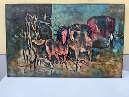 Dipinto su pannello rigido - Soggetto: Cavalli - 81x55.5
