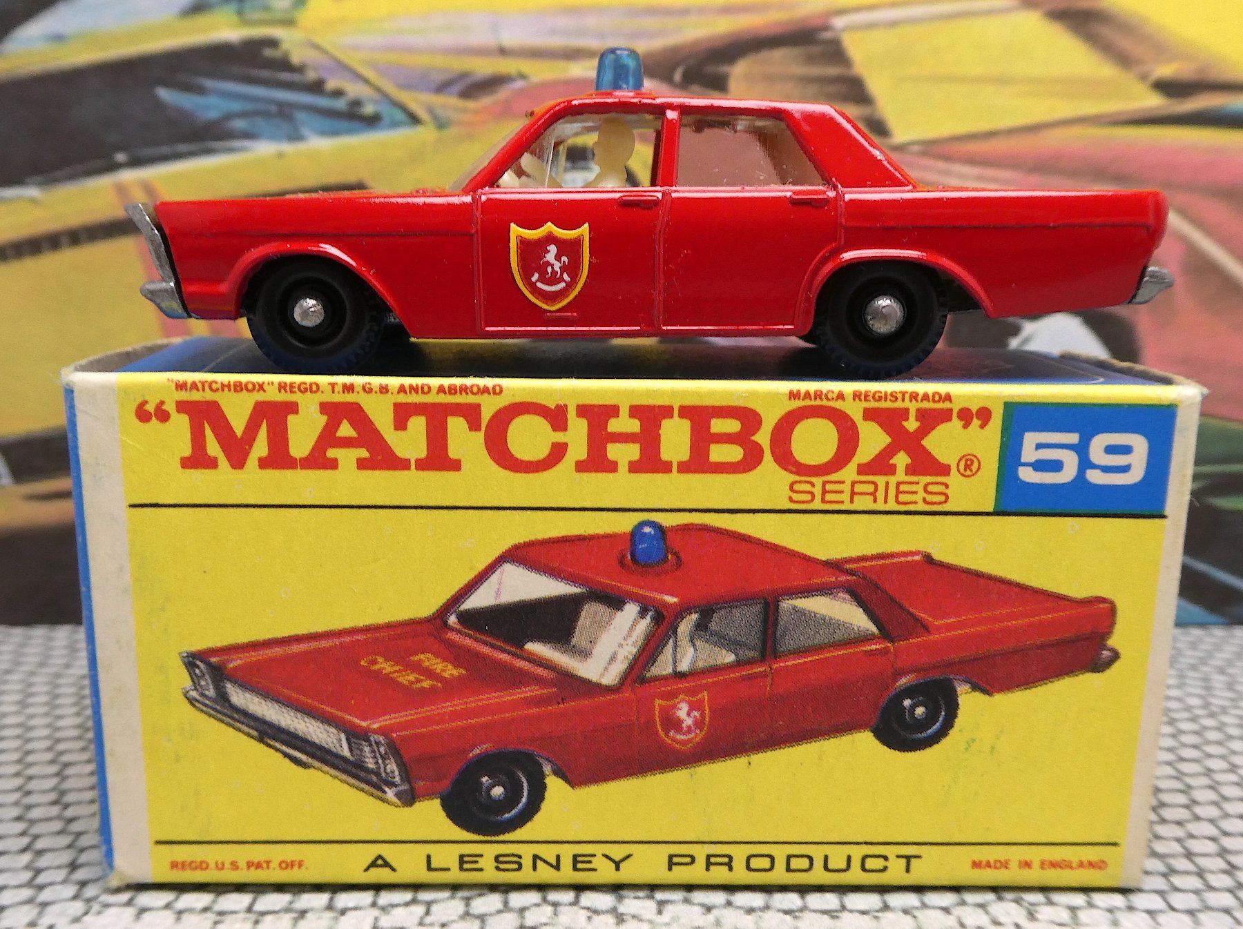 Matchbox Giocattoli: Matchbox Nr. 59 Fire Chief Car 1965 – Nuovo e nell'imballaggio originale da Zofingen venduto da Goldengolden 1
