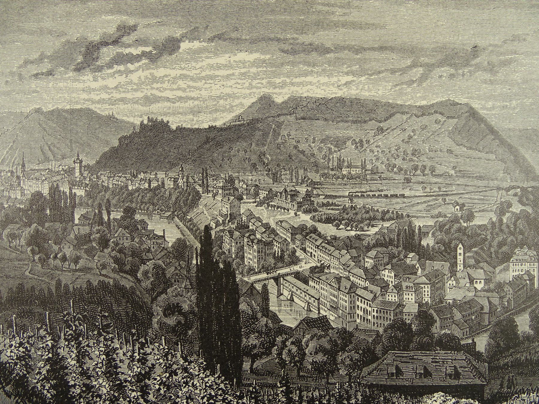 Stiche: BADEN IM AARGAU, HOLZSTICH 1883 – Gebraucht aus Grüningen von Kartensammler 2