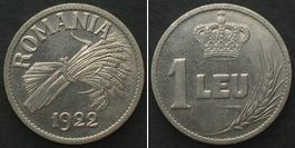 RUMÄNIEN - PROBE 1 Leu 1922, Nickel, v. Huguenin, RAR! MS 64