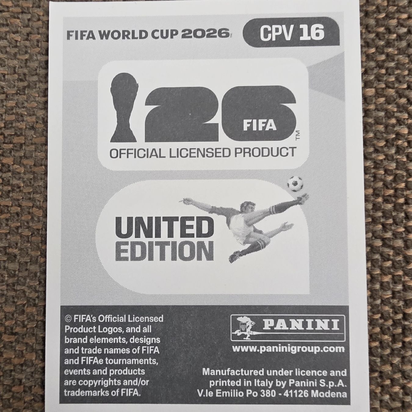 Panini Sammelbilder & Trading cards: Panini CPV16 Jovane Cabral – Neu und originalverpackt aus Buchs AG von LogoParts 1
